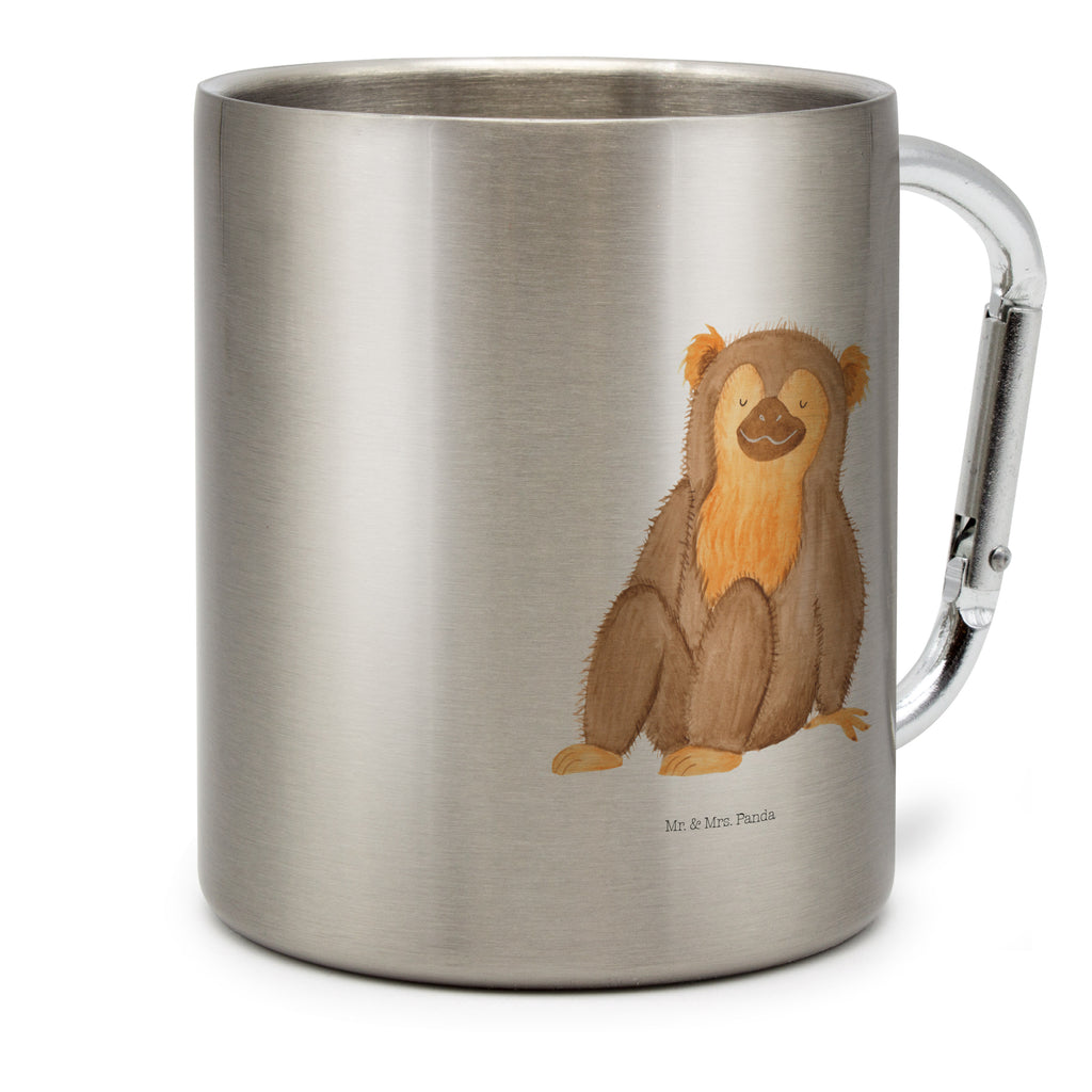 Edelstahlbecher Affe Edelstahltasse, Karabiner, Edelstahlbecher, Outdoor, Camping, Tasse, Becher, Afrika, Wildtiere, Affe, Äffchen, Affen, Selbstliebe, Respekt, Motivation, Selbstachtung, Liebe, Selbstbewusstsein, Selfcare