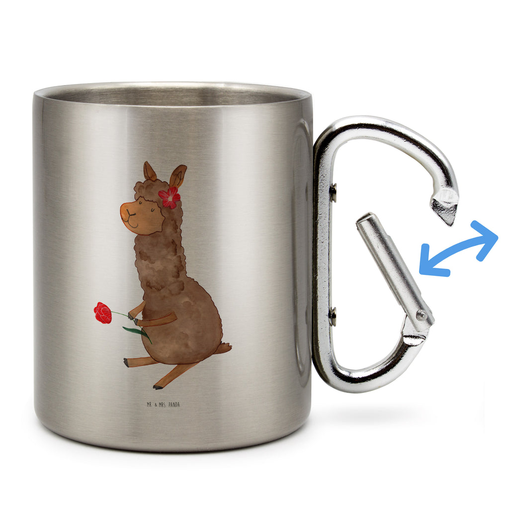 Edelstahlbecher Alpaka Blume Edelstahltasse, Karabiner, Edelstahlbecher, Outdoor, Camping, Tasse, Becher, Alpaka, Lama, Blume, Lamas, Alpaka Zitat, Alpaka Spruch, Alpaka Dekor, Alpaka Geschenk, Alpaka Dekoration, Alpaka Witz, Motiv Alpaka