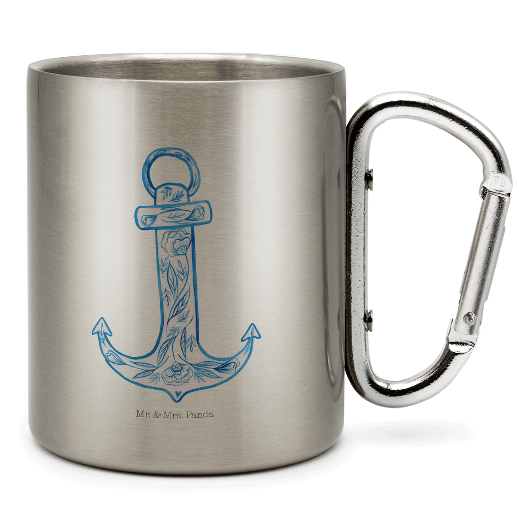 Edelstahlbecher Anker Blau Edelstahltasse, Karabiner, Edelstahlbecher, Outdoor, Camping, Tasse, Becher, Tiermotive, Gute Laune, lustige Sprüche, Tiere