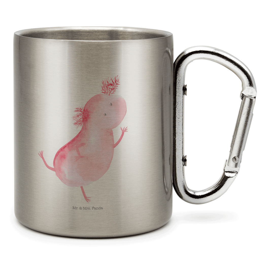 Edelstahlbecher Axolotl tanzt Edelstahltasse, Karabiner, Edelstahlbecher, Outdoor, Camping, Tasse, Becher, Axolotl, Molch, Axolot, Schwanzlurch, Lurch, Lurche, Dachschaden, Sterne, verrückt, Freundin, beste Freundin
