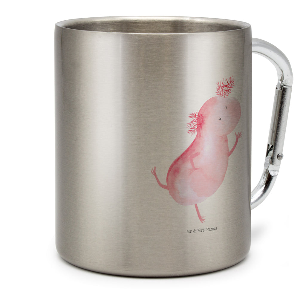 Edelstahlbecher Axolotl tanzt Edelstahltasse, Karabiner, Edelstahlbecher, Outdoor, Camping, Tasse, Becher, Axolotl, Molch, Axolot, Schwanzlurch, Lurch, Lurche, Dachschaden, Sterne, verrückt, Freundin, beste Freundin