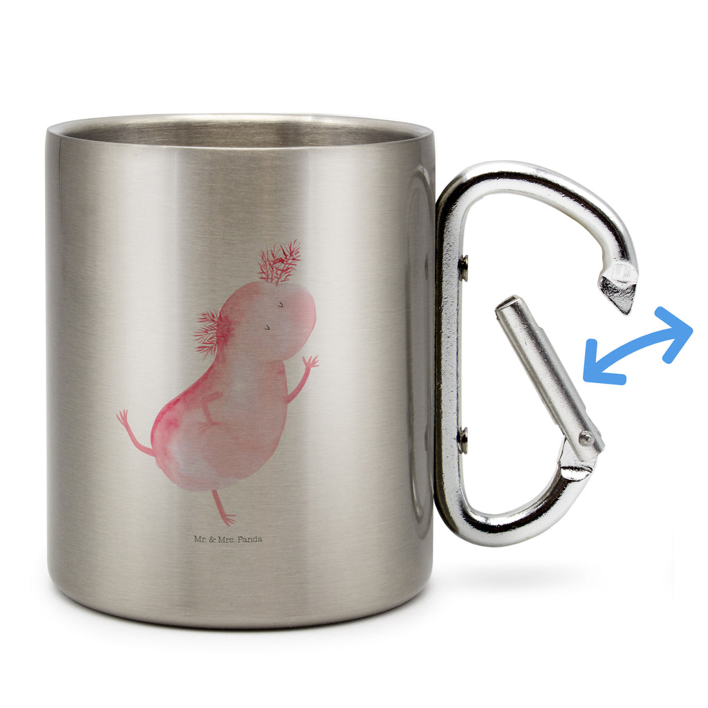 Edelstahlbecher Axolotl tanzt Edelstahltasse, Karabiner, Edelstahlbecher, Outdoor, Camping, Tasse, Becher, Axolotl, Molch, Axolot, Schwanzlurch, Lurch, Lurche, Dachschaden, Sterne, verrückt, Freundin, beste Freundin