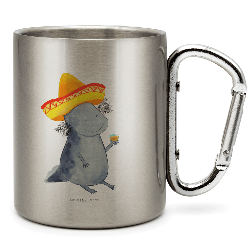 Edelstahlbecher Axolotl Tequila Edelstahltasse, Karabiner, Edelstahlbecher, Outdoor, Camping, Tasse, Becher, Axolotl, Molch, Mexico, Mexiko, Sombrero, Zitrone, Tequila, Motivation, Spruch, Schwanzlurch, Lurch, Lurche, Axolot, Feuerdrache, Feuersalamander