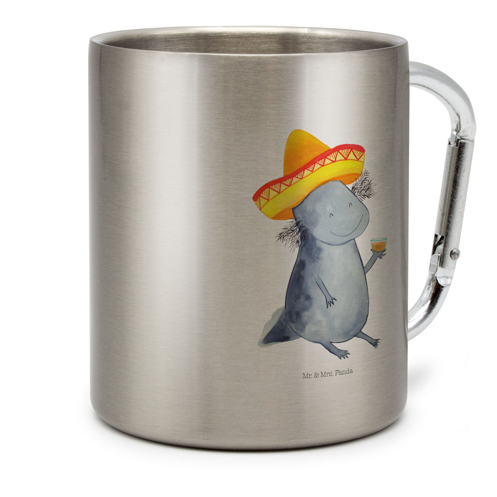 Edelstahlbecher Axolotl Tequila Edelstahltasse, Karabiner, Edelstahlbecher, Outdoor, Camping, Tasse, Becher, Axolotl, Molch, Mexico, Mexiko, Sombrero, Zitrone, Tequila, Motivation, Spruch, Schwanzlurch, Lurch, Lurche, Axolot, Feuerdrache, Feuersalamander