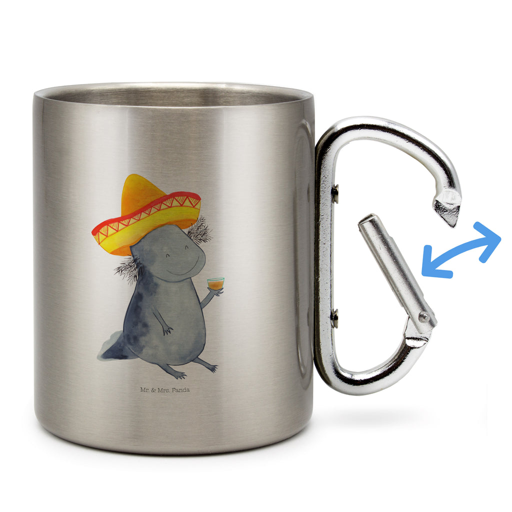 Edelstahlbecher Axolotl Tequila Edelstahltasse, Karabiner, Edelstahlbecher, Outdoor, Camping, Tasse, Becher, Axolotl, Molch, Mexico, Mexiko, Sombrero, Zitrone, Tequila, Motivation, Spruch, Schwanzlurch, Lurch, Lurche, Axolot, Feuerdrache, Feuersalamander