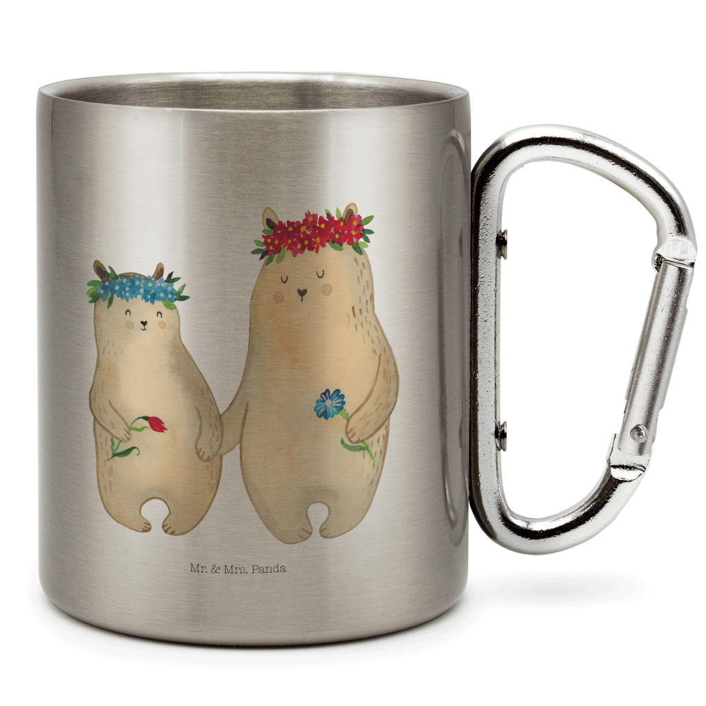 Edelstahlbecher Bären mit Blumenkranz Edelstahltasse, Karabiner, Edelstahlbecher, Outdoor, Camping, Tasse, Becher, Familie, Vatertag, Muttertag, Bruder, Schwester, Mama, Papa, Oma, Opa, Bär, Bären, Mutter, Mutti, Mami, Lieblingsmensch, Lieblingsmama, beste Mutter, weltbeste Mama, Geschenk Mama. Muttertag, Tochter, Kind, Kinder, Töchter, Family, Vorbild