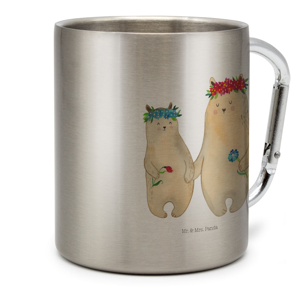 Edelstahlbecher Bären mit Blumenkranz Edelstahltasse, Karabiner, Edelstahlbecher, Outdoor, Camping, Tasse, Becher, Familie, Vatertag, Muttertag, Bruder, Schwester, Mama, Papa, Oma, Opa, Bär, Bären, Mutter, Mutti, Mami, Lieblingsmensch, Lieblingsmama, beste Mutter, weltbeste Mama, Geschenk Mama. Muttertag, Tochter, Kind, Kinder, Töchter, Family, Vorbild