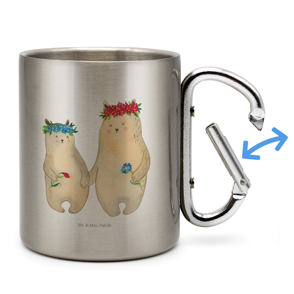 Edelstahlbecher Bären mit Blumenkranz Edelstahltasse, Karabiner, Edelstahlbecher, Outdoor, Camping, Tasse, Becher, Familie, Vatertag, Muttertag, Bruder, Schwester, Mama, Papa, Oma, Opa, Bär, Bären, Mutter, Mutti, Mami, Lieblingsmensch, Lieblingsmama, beste Mutter, weltbeste Mama, Geschenk Mama. Muttertag, Tochter, Kind, Kinder, Töchter, Family, Vorbild