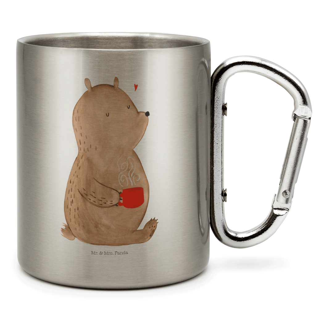 Edelstahlbecher Bär Kaffee Edelstahltasse, Karabiner, Edelstahlbecher, Outdoor, Camping, Tasse, Becher, Bär, Teddy, Teddybär, Kaffee, Coffee, Bären, guten Morgen, Morgenroutine, Welt erobern, Welt retten, Motivation