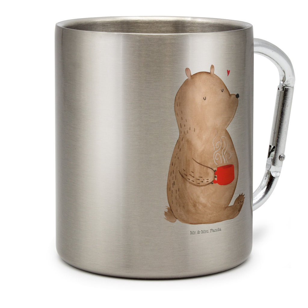 Edelstahlbecher Bär Kaffee Edelstahltasse, Karabiner, Edelstahlbecher, Outdoor, Camping, Tasse, Becher, Bär, Teddy, Teddybär, Kaffee, Coffee, Bären, guten Morgen, Morgenroutine, Welt erobern, Welt retten, Motivation