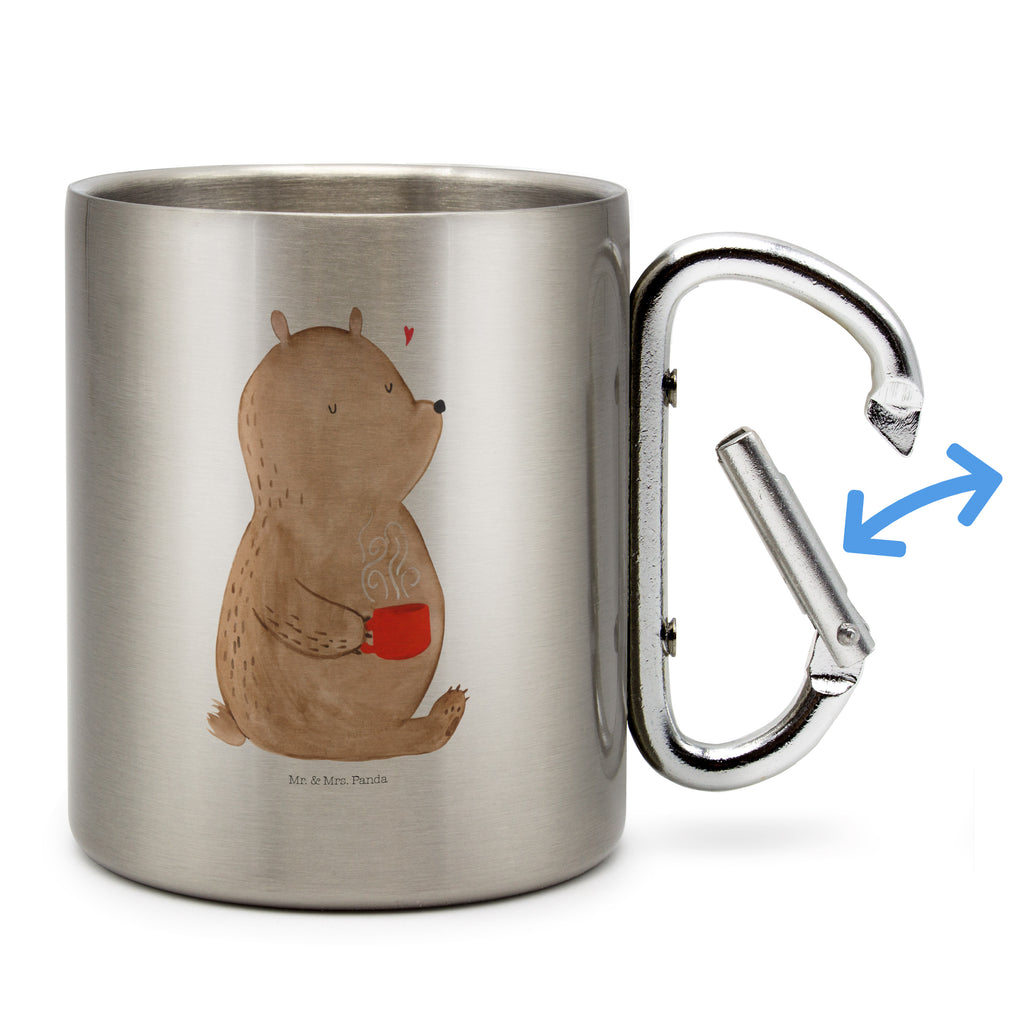 Edelstahlbecher Bär Kaffee Edelstahltasse, Karabiner, Edelstahlbecher, Outdoor, Camping, Tasse, Becher, Bär, Teddy, Teddybär, Kaffee, Coffee, Bären, guten Morgen, Morgenroutine, Welt erobern, Welt retten, Motivation