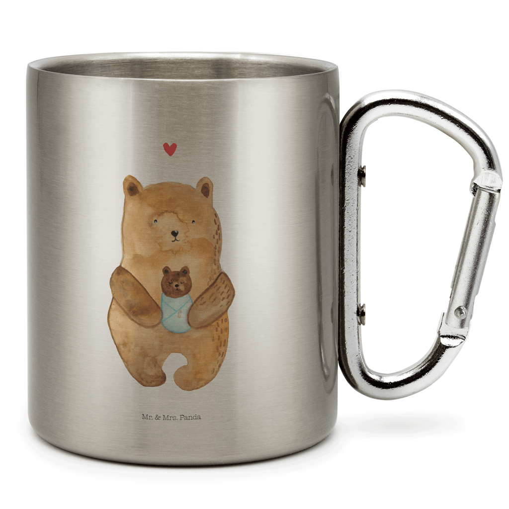 Edelstahlbecher Bär mit Baby Edelstahltasse, Karabiner, Edelstahlbecher, Outdoor, Camping, Tasse, Becher, Bär, Teddy, Teddybär, Eltern, Mutter, Baby, Taufe, Geburt, Nichte, Neffe, Enkel, Enkelin, Täufling, Geburtstag, Glückwunsch