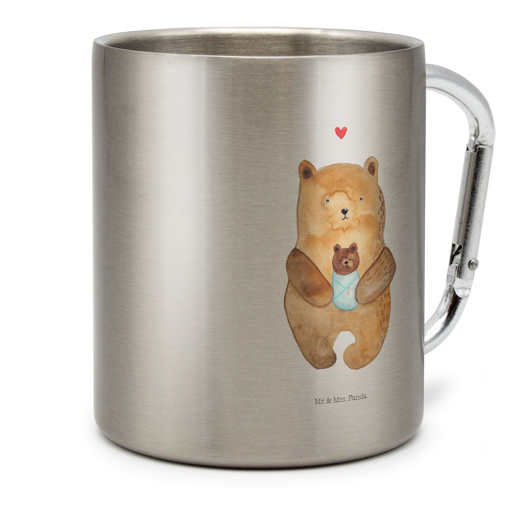 Edelstahlbecher Bär mit Baby Edelstahltasse, Karabiner, Edelstahlbecher, Outdoor, Camping, Tasse, Becher, Bär, Teddy, Teddybär, Eltern, Mutter, Baby, Taufe, Geburt, Nichte, Neffe, Enkel, Enkelin, Täufling, Geburtstag, Glückwunsch