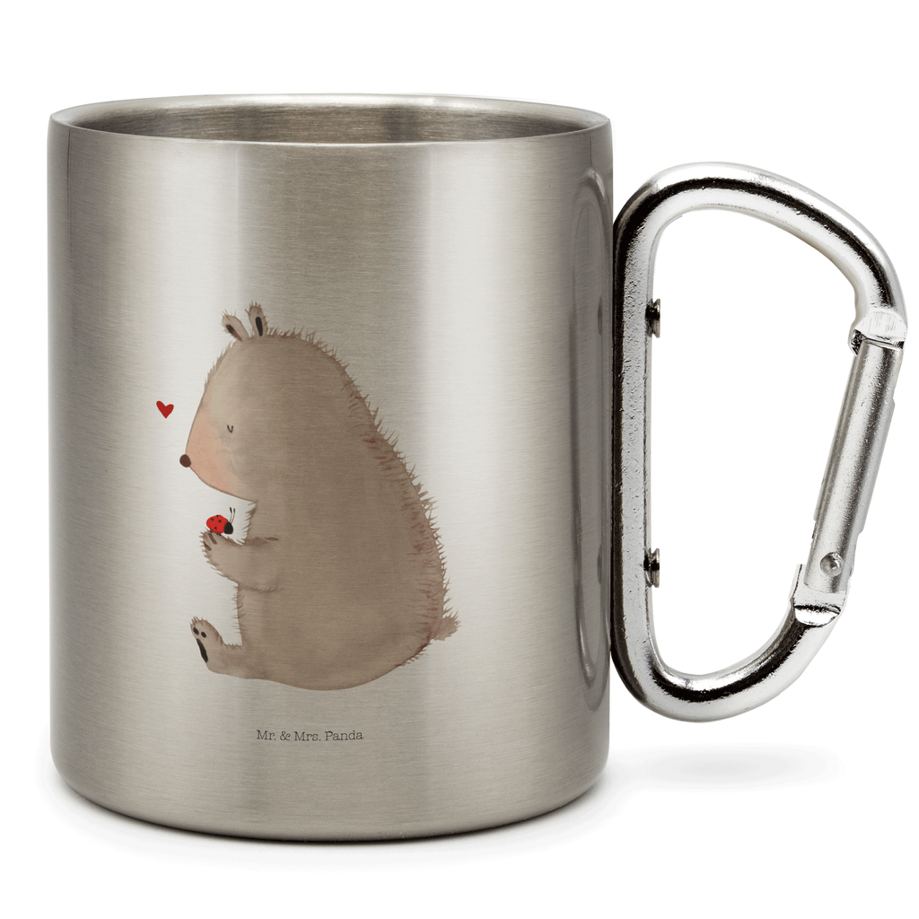 Edelstahlbecher Bär mit Marienkäfer Edelstahltasse, Karabiner, Edelstahlbecher, Outdoor, Camping, Tasse, Becher, Bär, Teddy, Teddybär, Marienkäfer, Liebe, Freiheit, Motivation, Das Leben ist schön