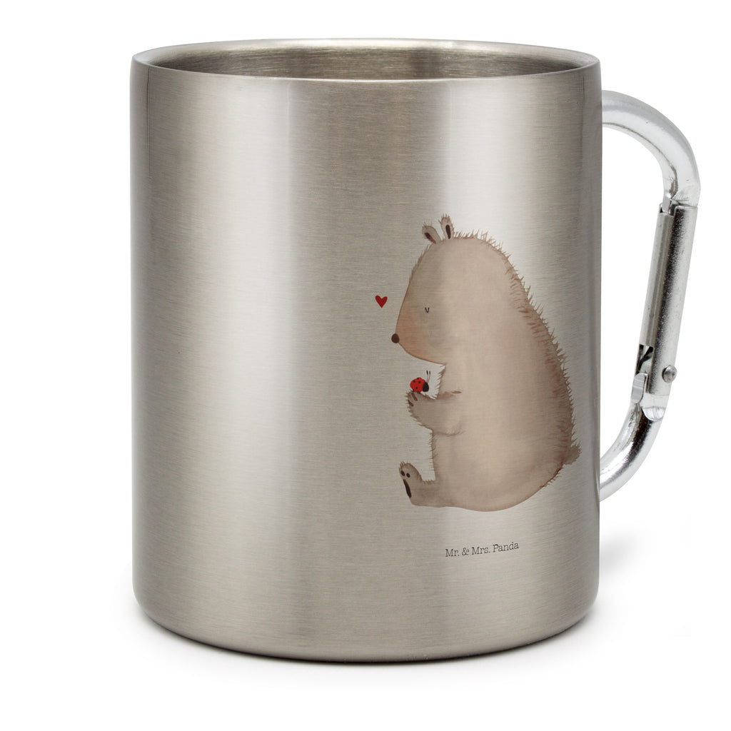 Edelstahlbecher Bär mit Marienkäfer Edelstahltasse, Karabiner, Edelstahlbecher, Outdoor, Camping, Tasse, Becher, Bär, Teddy, Teddybär, Marienkäfer, Liebe, Freiheit, Motivation, Das Leben ist schön