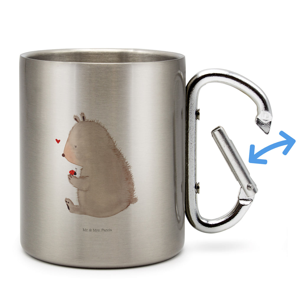 Edelstahlbecher Bär mit Marienkäfer Edelstahltasse, Karabiner, Edelstahlbecher, Outdoor, Camping, Tasse, Becher, Bär, Teddy, Teddybär, Marienkäfer, Liebe, Freiheit, Motivation, Das Leben ist schön