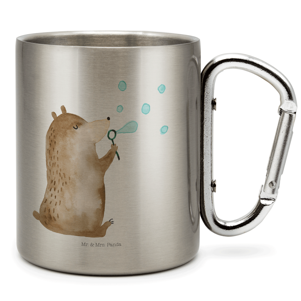 Edelstahlbecher Bär Seifenblasen Edelstahltasse, Karabiner, Edelstahlbecher, Outdoor, Camping, Tasse, Becher, Bär, Teddy, Teddybär, Seifenblasen Bär Lustig Sein Glücklich Traurig Happy