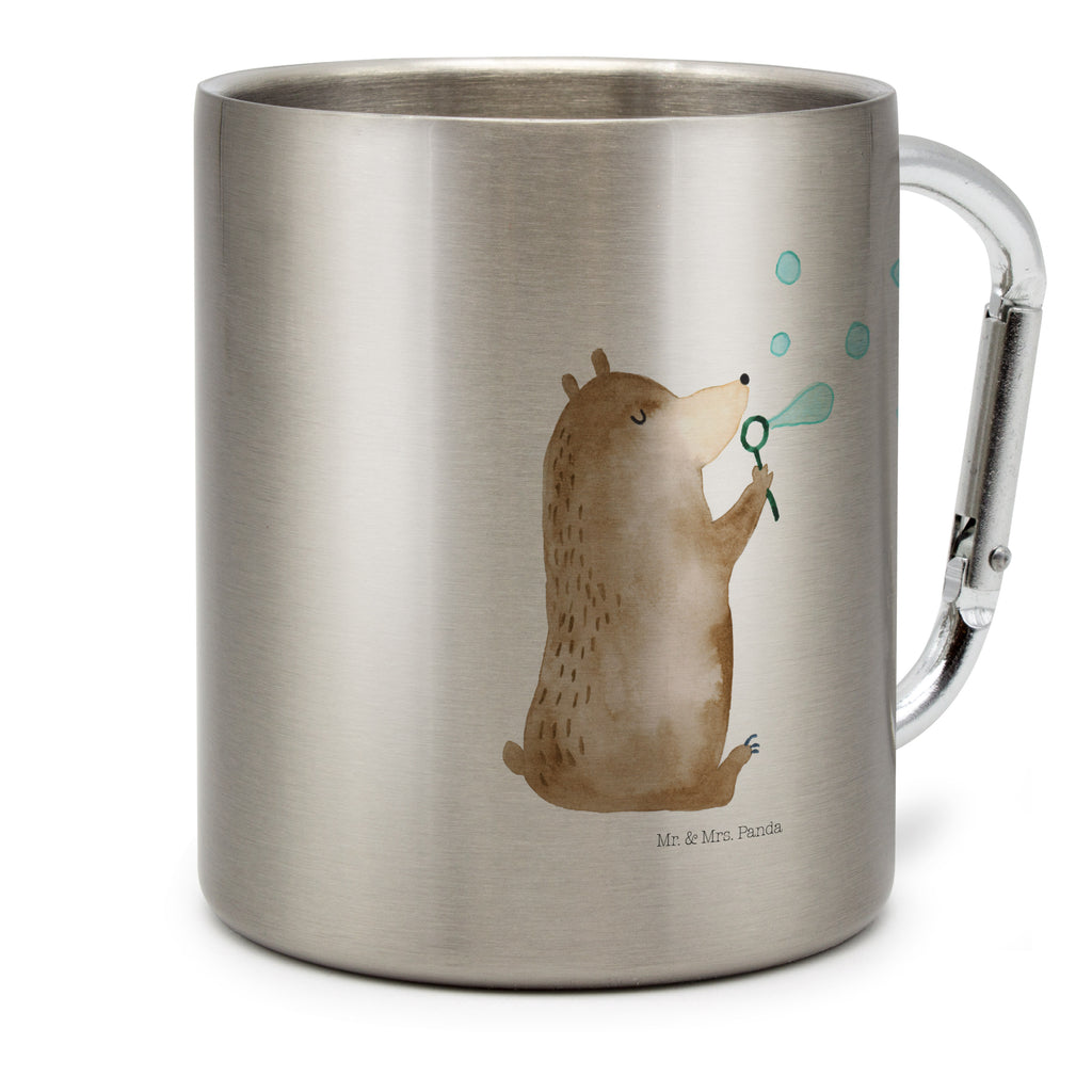 Edelstahlbecher Bär Seifenblasen Edelstahltasse, Karabiner, Edelstahlbecher, Outdoor, Camping, Tasse, Becher, Bär, Teddy, Teddybär, Seifenblasen Bär Lustig Sein Glücklich Traurig Happy