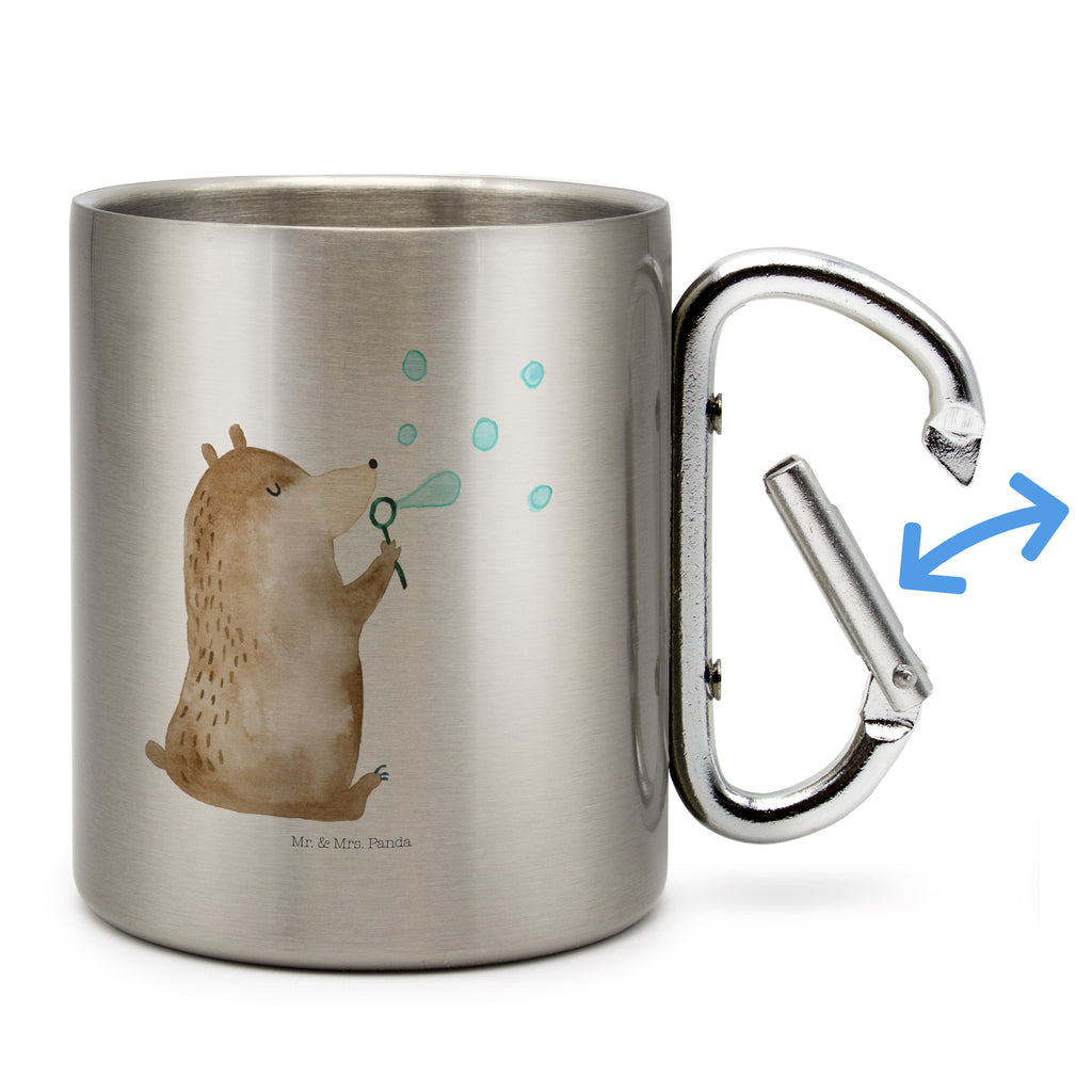Edelstahlbecher Bär Seifenblasen Edelstahltasse, Karabiner, Edelstahlbecher, Outdoor, Camping, Tasse, Becher, Bär, Teddy, Teddybär, Seifenblasen Bär Lustig Sein Glücklich Traurig Happy