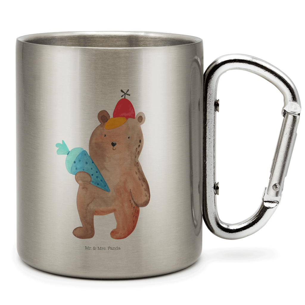 Edelstahlbecher Bär mit Schultüte Edelstahltasse, Karabiner, Edelstahlbecher, Outdoor, Camping, Tasse, Becher, Bär, Teddy, Teddybär, Bär Motiv, Schultüte, Erster Schultag Geschenk, Einschulung Geschenk, Schule Geschenk, Grundschule, Schulanfang, Schulbeginn