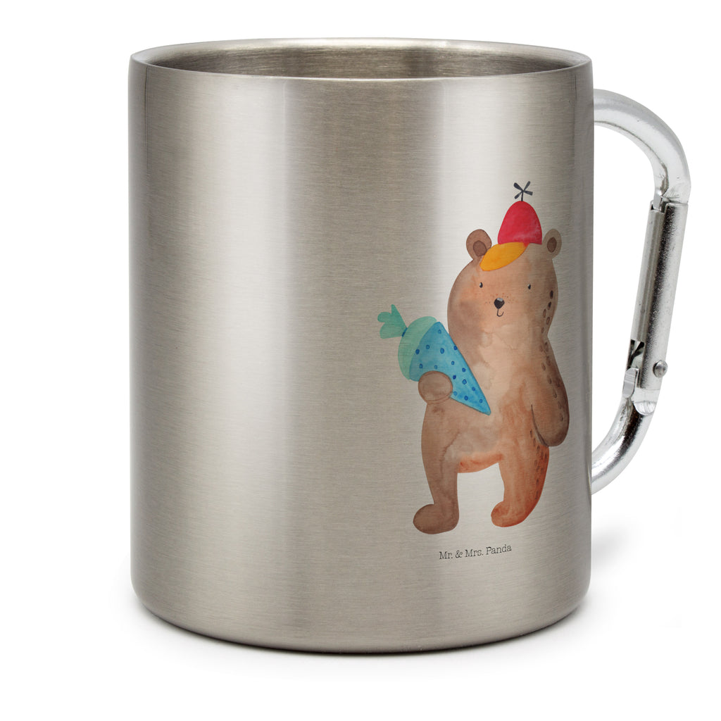 Edelstahlbecher Bär mit Schultüte Edelstahltasse, Karabiner, Edelstahlbecher, Outdoor, Camping, Tasse, Becher, Bär, Teddy, Teddybär, Bär Motiv, Schultüte, Erster Schultag Geschenk, Einschulung Geschenk, Schule Geschenk, Grundschule, Schulanfang, Schulbeginn