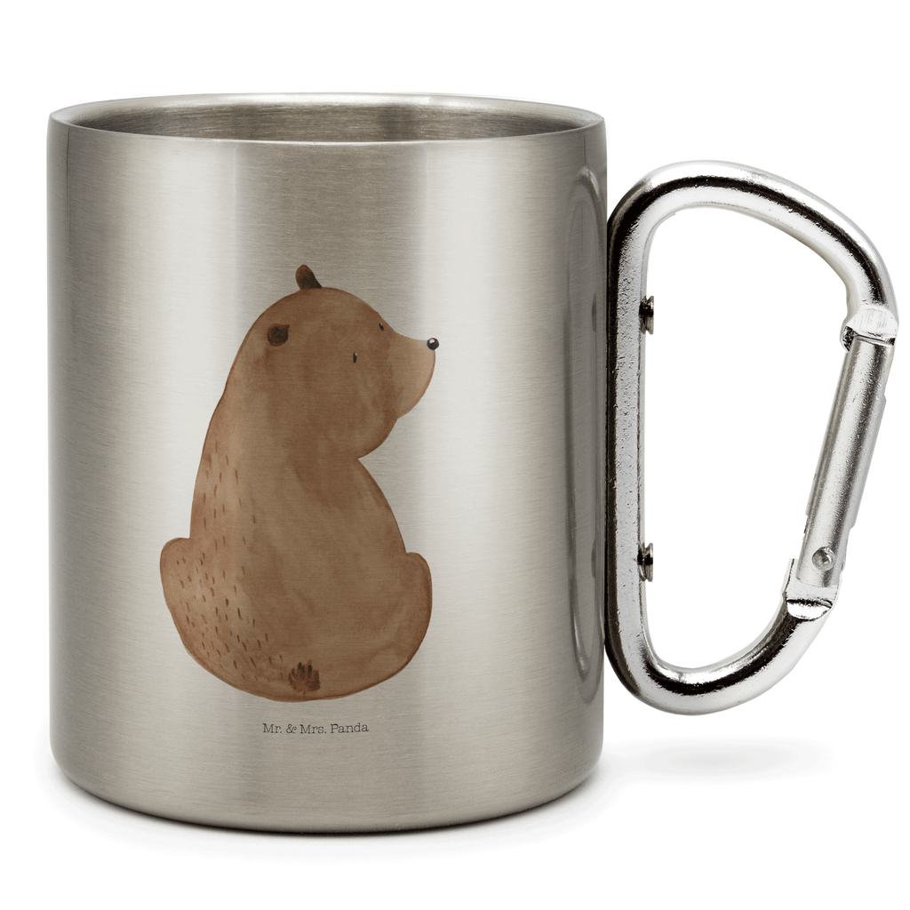 Edelstahlbecher Bär Schulterblick Edelstahltasse, Karabiner, Edelstahlbecher, Outdoor, Camping, Tasse, Becher, Bär, Teddy, Teddybär, Selbstachtung, Weltansicht, Motivation, Bären, Bärenliebe, Weisheit