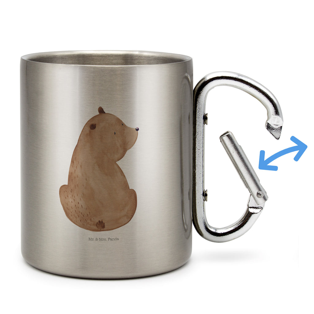 Edelstahlbecher Bär Schulterblick Edelstahltasse, Karabiner, Edelstahlbecher, Outdoor, Camping, Tasse, Becher, Bär, Teddy, Teddybär, Selbstachtung, Weltansicht, Motivation, Bären, Bärenliebe, Weisheit