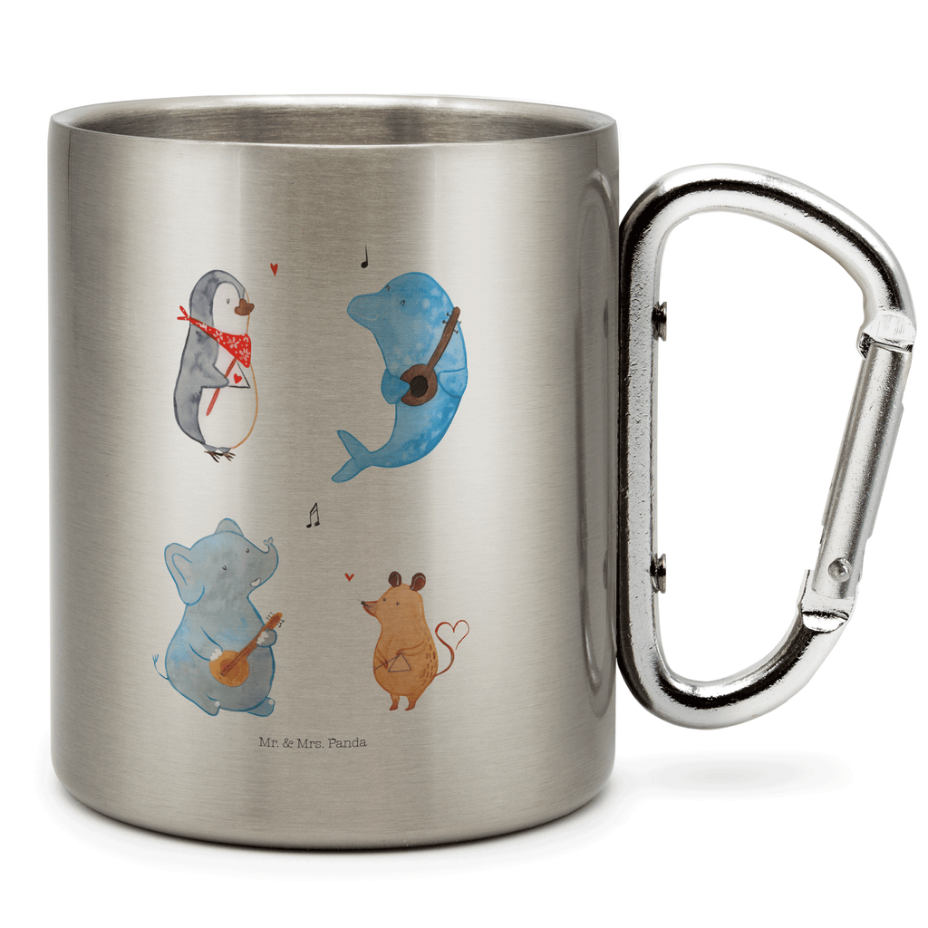 Edelstahlbecher Big Band Edelstahltasse, Karabiner, Edelstahlbecher, Outdoor, Camping, Tasse, Becher, Tiermotive, Gute Laune, lustige Sprüche, Tiere, Hund, Pinguin, Maus, Elefant, Delfin, Gitarre, Band, Triangel, Musikanten, Musik