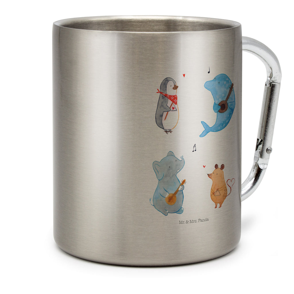 Edelstahlbecher Big Band Edelstahltasse, Karabiner, Edelstahlbecher, Outdoor, Camping, Tasse, Becher, Tiermotive, Gute Laune, lustige Sprüche, Tiere, Hund, Pinguin, Maus, Elefant, Delfin, Gitarre, Band, Triangel, Musikanten, Musik