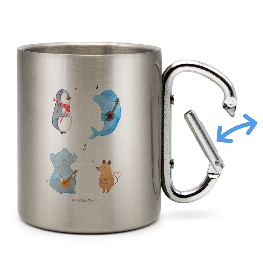 Edelstahlbecher Big Band Edelstahltasse, Karabiner, Edelstahlbecher, Outdoor, Camping, Tasse, Becher, Tiermotive, Gute Laune, lustige Sprüche, Tiere, Hund, Pinguin, Maus, Elefant, Delfin, Gitarre, Band, Triangel, Musikanten, Musik