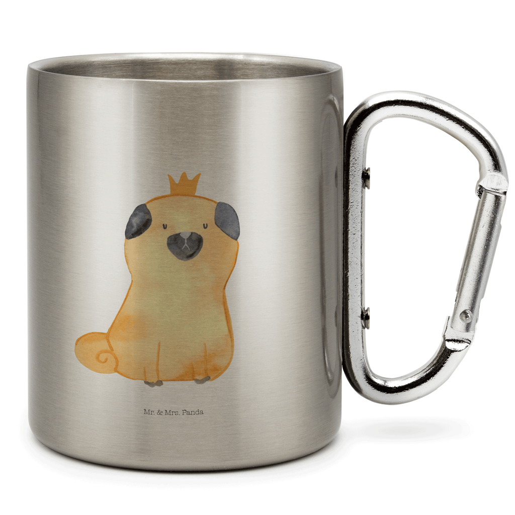 Edelstahlbecher Mops Krone Edelstahltasse, Karabiner, Edelstahlbecher, Outdoor, Camping, Tasse, Becher, Hund, Hundemotiv, Haustier, Hunderasse, Tierliebhaber, Hundebesitzer, Sprüche, Mops, allergisch, kinderlos, Hausregel, Hundebesitzer. Spruch, lustig