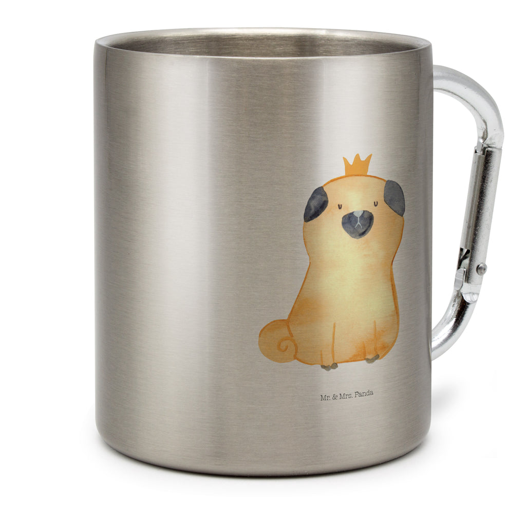 Edelstahlbecher Mops Krone Edelstahltasse, Karabiner, Edelstahlbecher, Outdoor, Camping, Tasse, Becher, Hund, Hundemotiv, Haustier, Hunderasse, Tierliebhaber, Hundebesitzer, Sprüche, Mops, allergisch, kinderlos, Hausregel, Hundebesitzer. Spruch, lustig