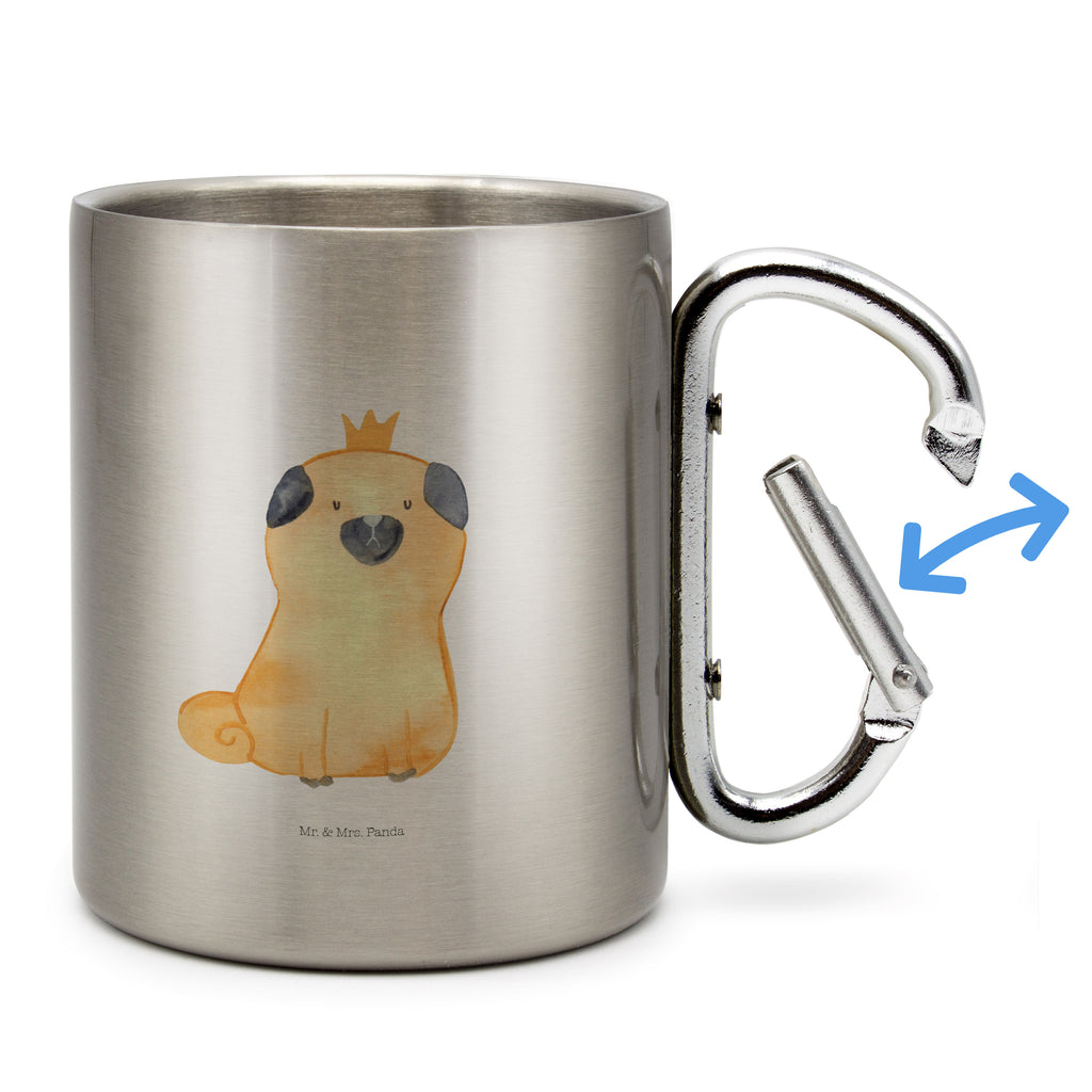 Edelstahlbecher Mops Krone Edelstahltasse, Karabiner, Edelstahlbecher, Outdoor, Camping, Tasse, Becher, Hund, Hundemotiv, Haustier, Hunderasse, Tierliebhaber, Hundebesitzer, Sprüche, Mops, allergisch, kinderlos, Hausregel, Hundebesitzer. Spruch, lustig