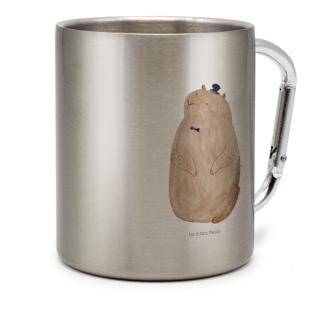 Edelstahlbecher Murmeltier Edelstahltasse, Karabiner, Edelstahlbecher, Outdoor, Camping, Tasse, Becher, Tiermotive, Gute Laune, lustige Sprüche, Tiere, Murmeltier, Knigge, Fröhlichkeit, Freundlichkeit, Respekt, Anstand