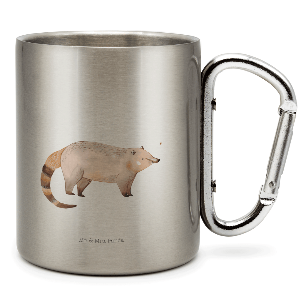 Edelstahlbecher Nasenbär Edelstahltasse, Karabiner, Edelstahlbecher, Outdoor, Camping, Tasse, Becher, Tiermotive, Gute Laune, lustige Sprüche, Tiere, Nasenbär, Nasenbären, Rüsselbär, Bär