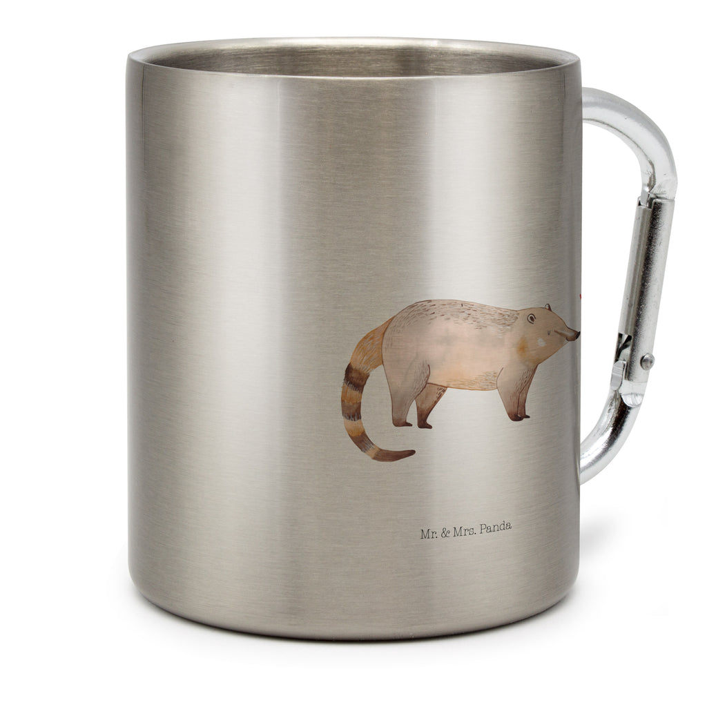 Edelstahlbecher Nasenbär Edelstahltasse, Karabiner, Edelstahlbecher, Outdoor, Camping, Tasse, Becher, Tiermotive, Gute Laune, lustige Sprüche, Tiere, Nasenbär, Nasenbären, Rüsselbär, Bär