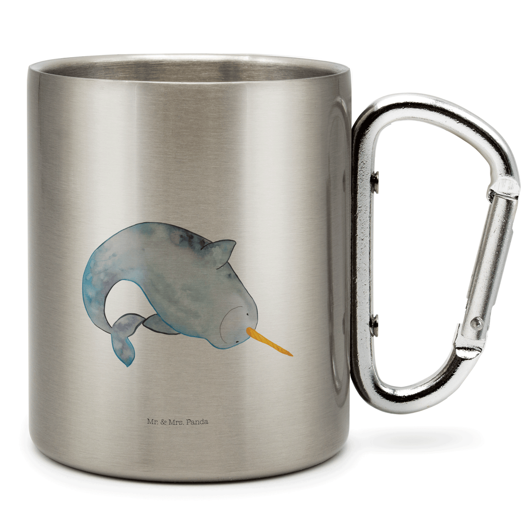 Edelstahlbecher Narwal Edelstahltasse, Karabiner, Edelstahlbecher, Outdoor, Camping, Tasse, Becher, Meerestiere, Meer, Urlaub, Narwal, Wal, Putzen, Hausfrau, Junggesellin, aufräumen, Kinderzimmer