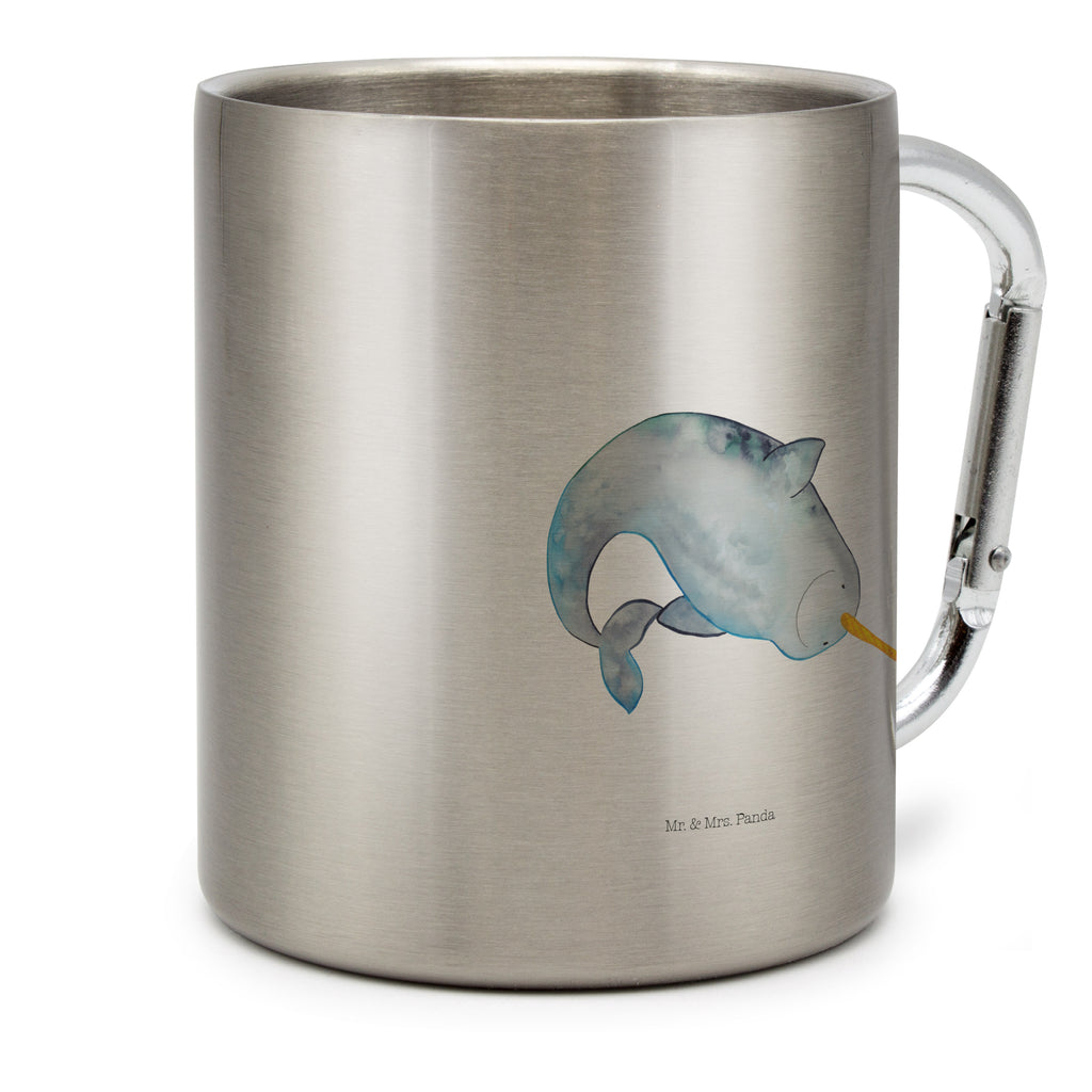 Edelstahlbecher Narwal Edelstahltasse, Karabiner, Edelstahlbecher, Outdoor, Camping, Tasse, Becher, Meerestiere, Meer, Urlaub, Narwal, Wal, Putzen, Hausfrau, Junggesellin, aufräumen, Kinderzimmer