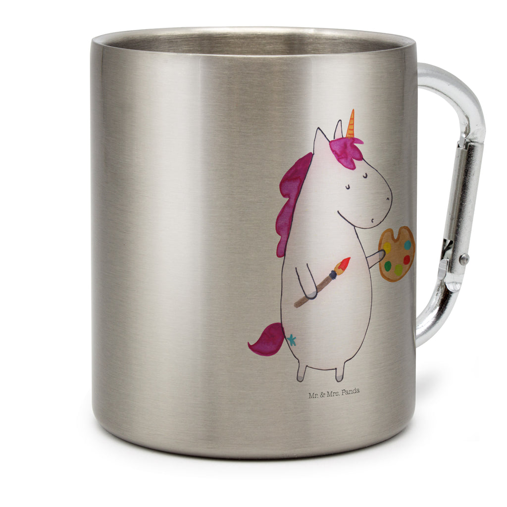 Edelstahlbecher Einhorn Künstler Edelstahltasse, Karabiner, Edelstahlbecher, Outdoor, Camping, Tasse, Becher, Einhorn, Einhörner, Einhorn Deko, Pegasus, Unicorn, Englisch, Künstler, Artist, Malen, Zeichnen, Welt, Farbe, Stift, Pinsel, Geschenk, Maler