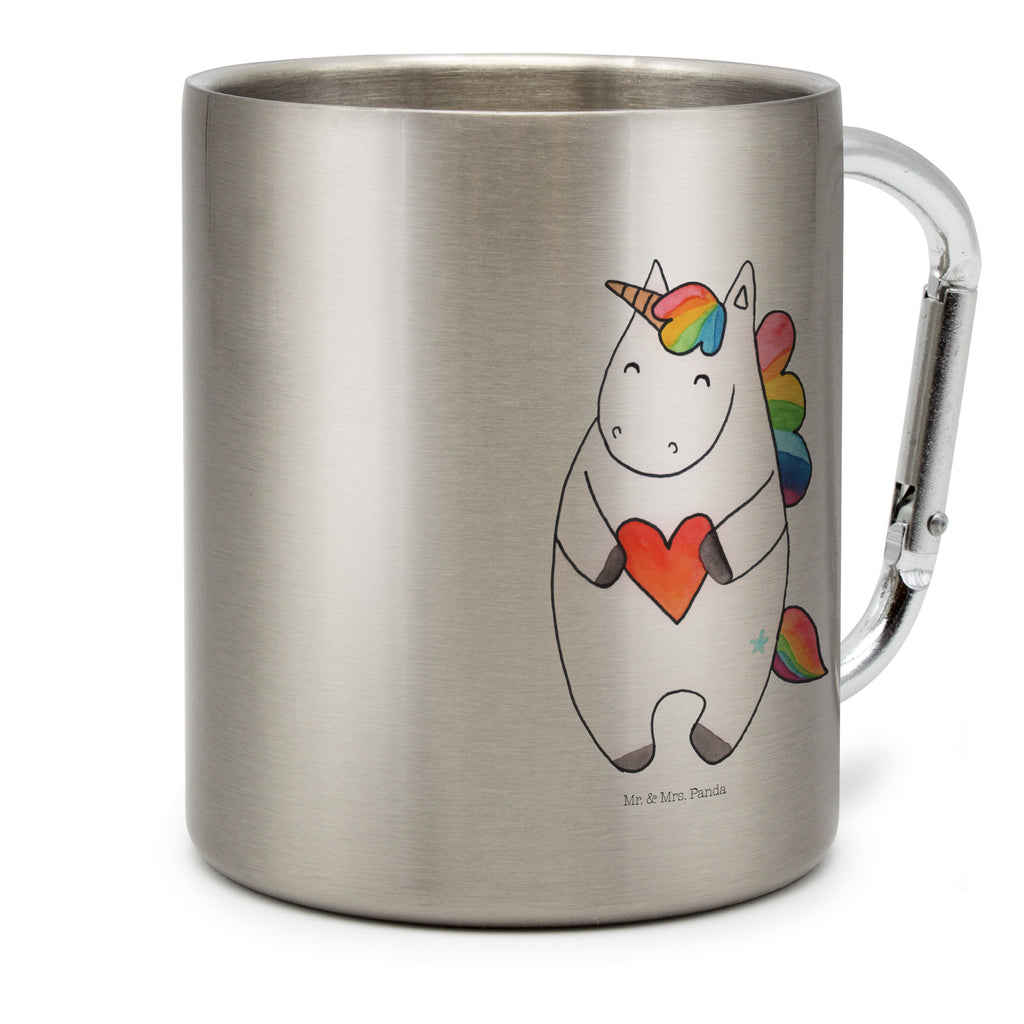 Edelstahlbecher Einhorn Herz Edelstahltasse, Karabiner, Edelstahlbecher, Outdoor, Camping, Tasse, Becher, Einhorn, Einhörner, Einhorn Deko, Pegasus, Unicorn, Herz, schlimm, böse, witzig, lustig, Freundin, anders, bunt