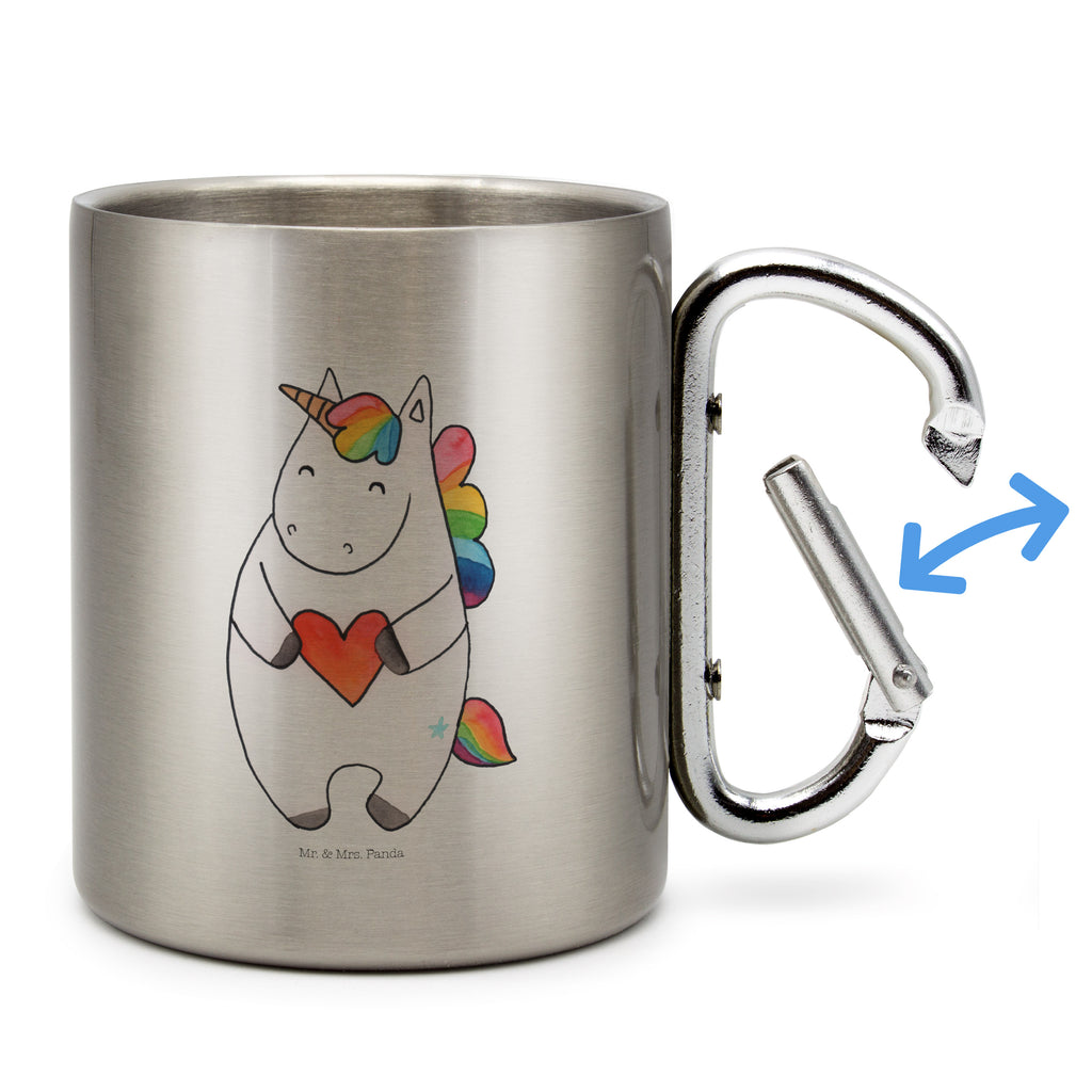 Edelstahlbecher Einhorn Herz Edelstahltasse, Karabiner, Edelstahlbecher, Outdoor, Camping, Tasse, Becher, Einhorn, Einhörner, Einhorn Deko, Pegasus, Unicorn, Herz, schlimm, böse, witzig, lustig, Freundin, anders, bunt