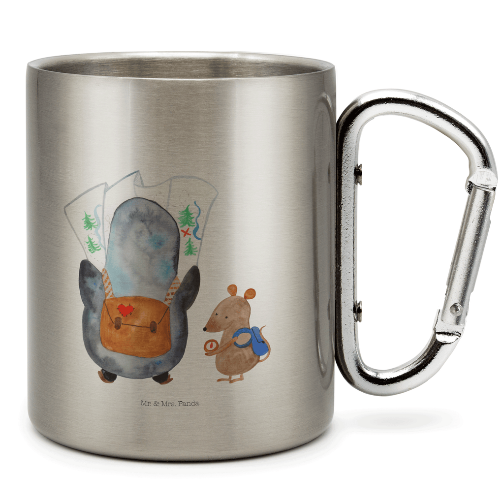 Edelstahlbecher Pinguin & Maus Wanderer Edelstahltasse, Karabiner, Edelstahlbecher, Outdoor, Camping, Tasse, Becher, Pinguin, Pinguine, Abenteurer, Abenteuer, Roadtrip, Ausflug, Wanderlust, wandern