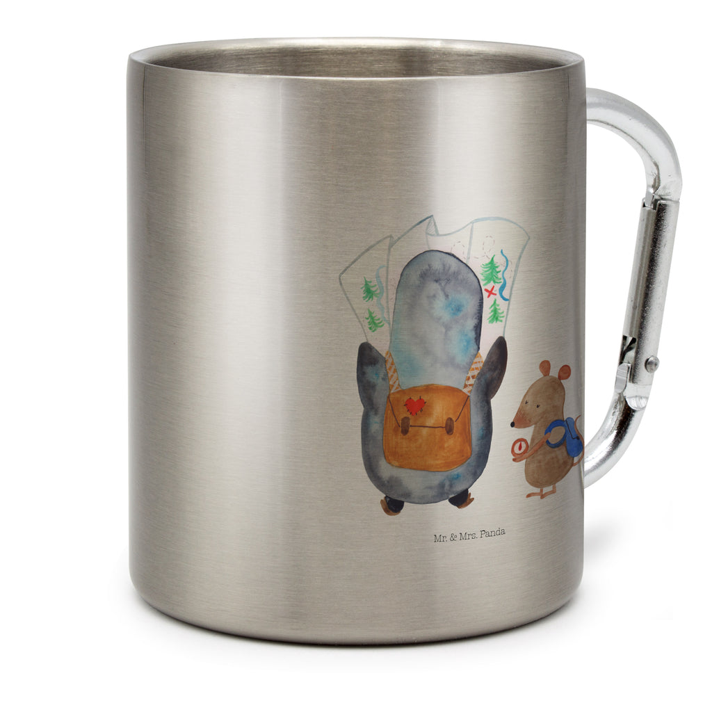 Edelstahlbecher Pinguin & Maus Wanderer Edelstahltasse, Karabiner, Edelstahlbecher, Outdoor, Camping, Tasse, Becher, Pinguin, Pinguine, Abenteurer, Abenteuer, Roadtrip, Ausflug, Wanderlust, wandern