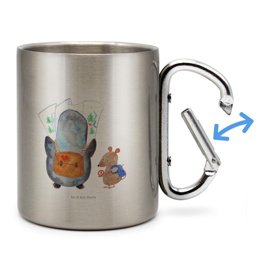 Edelstahlbecher Pinguin & Maus Wanderer Edelstahltasse, Karabiner, Edelstahlbecher, Outdoor, Camping, Tasse, Becher, Pinguin, Pinguine, Abenteurer, Abenteuer, Roadtrip, Ausflug, Wanderlust, wandern