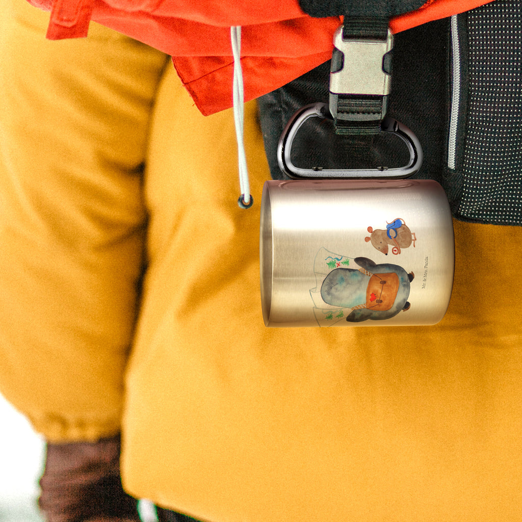 Edelstahlbecher Pinguin & Maus Wanderer Edelstahltasse, Karabiner, Edelstahlbecher, Outdoor, Camping, Tasse, Becher, Pinguin, Pinguine, Abenteurer, Abenteuer, Roadtrip, Ausflug, Wanderlust, wandern