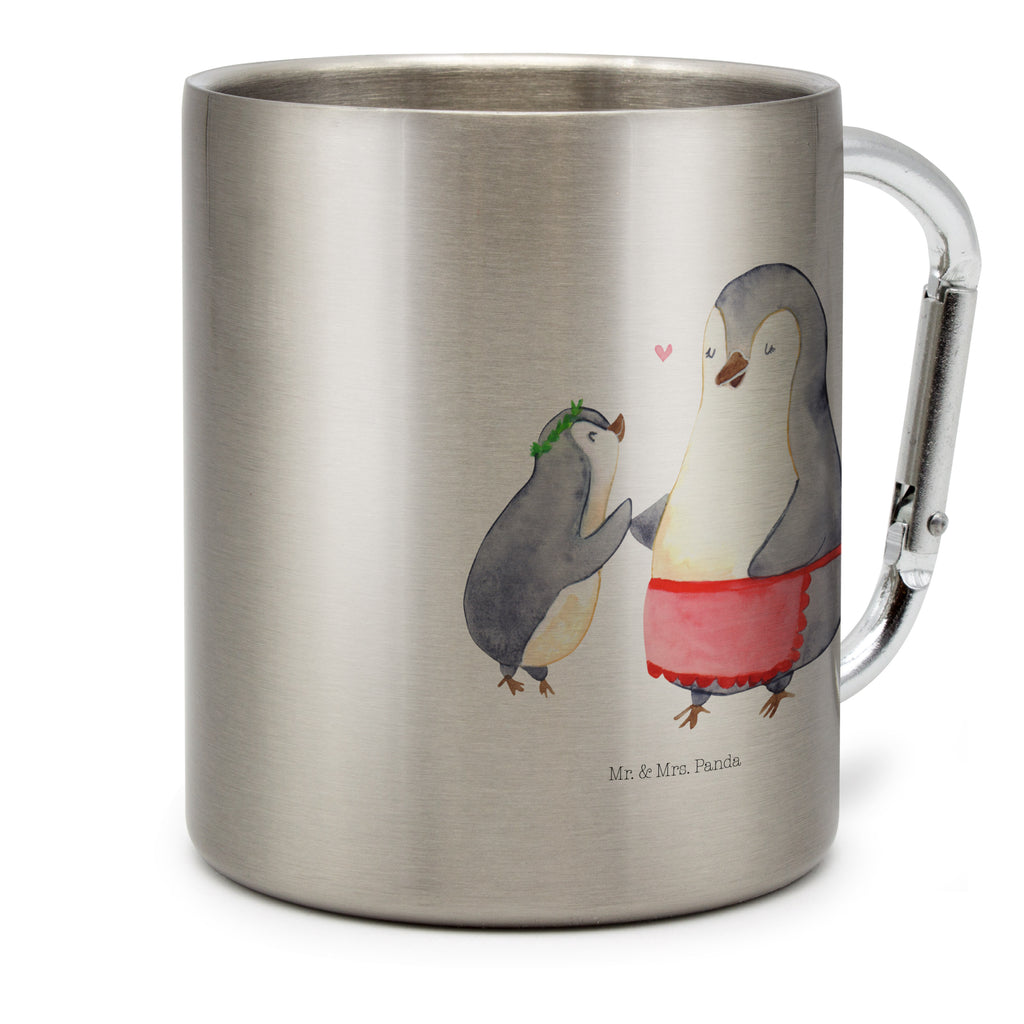 Edelstahlbecher Pinguin mit Kind Edelstahltasse, Karabiner, Edelstahlbecher, Outdoor, Camping, Tasse, Becher, Familie, Vatertag, Muttertag, Bruder, Schwester, Mama, Papa, Oma, Opa, Geschenk, Mami, Mutti, Mutter, Geburststag