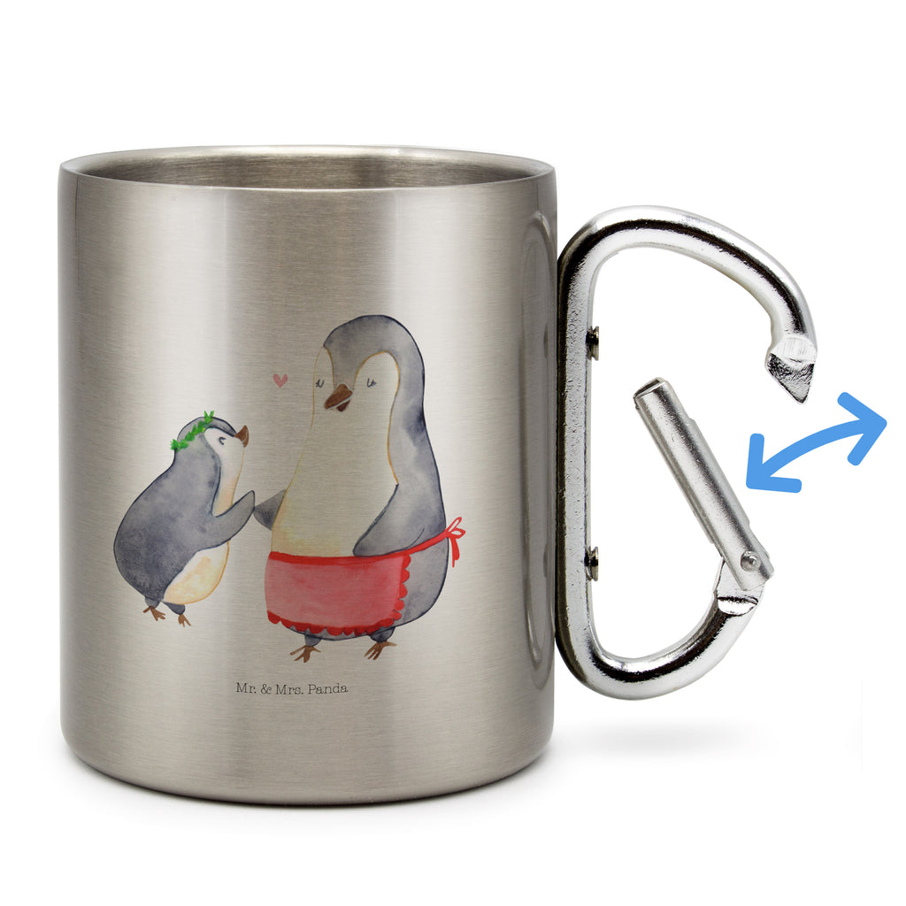 Edelstahlbecher Pinguin mit Kind Edelstahltasse, Karabiner, Edelstahlbecher, Outdoor, Camping, Tasse, Becher, Familie, Vatertag, Muttertag, Bruder, Schwester, Mama, Papa, Oma, Opa, Geschenk, Mami, Mutti, Mutter, Geburststag