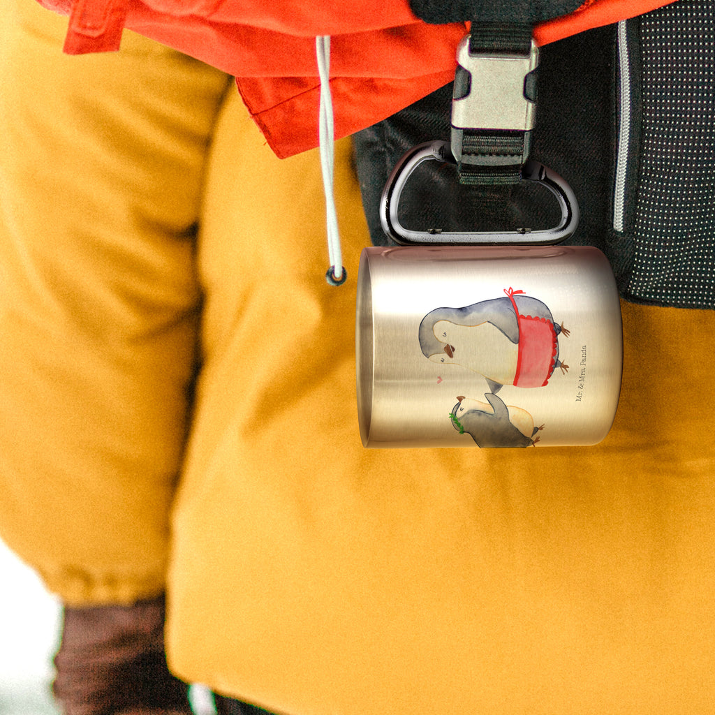 Edelstahlbecher Pinguin mit Kind Edelstahltasse, Karabiner, Edelstahlbecher, Outdoor, Camping, Tasse, Becher, Familie, Vatertag, Muttertag, Bruder, Schwester, Mama, Papa, Oma, Opa, Geschenk, Mami, Mutti, Mutter, Geburststag