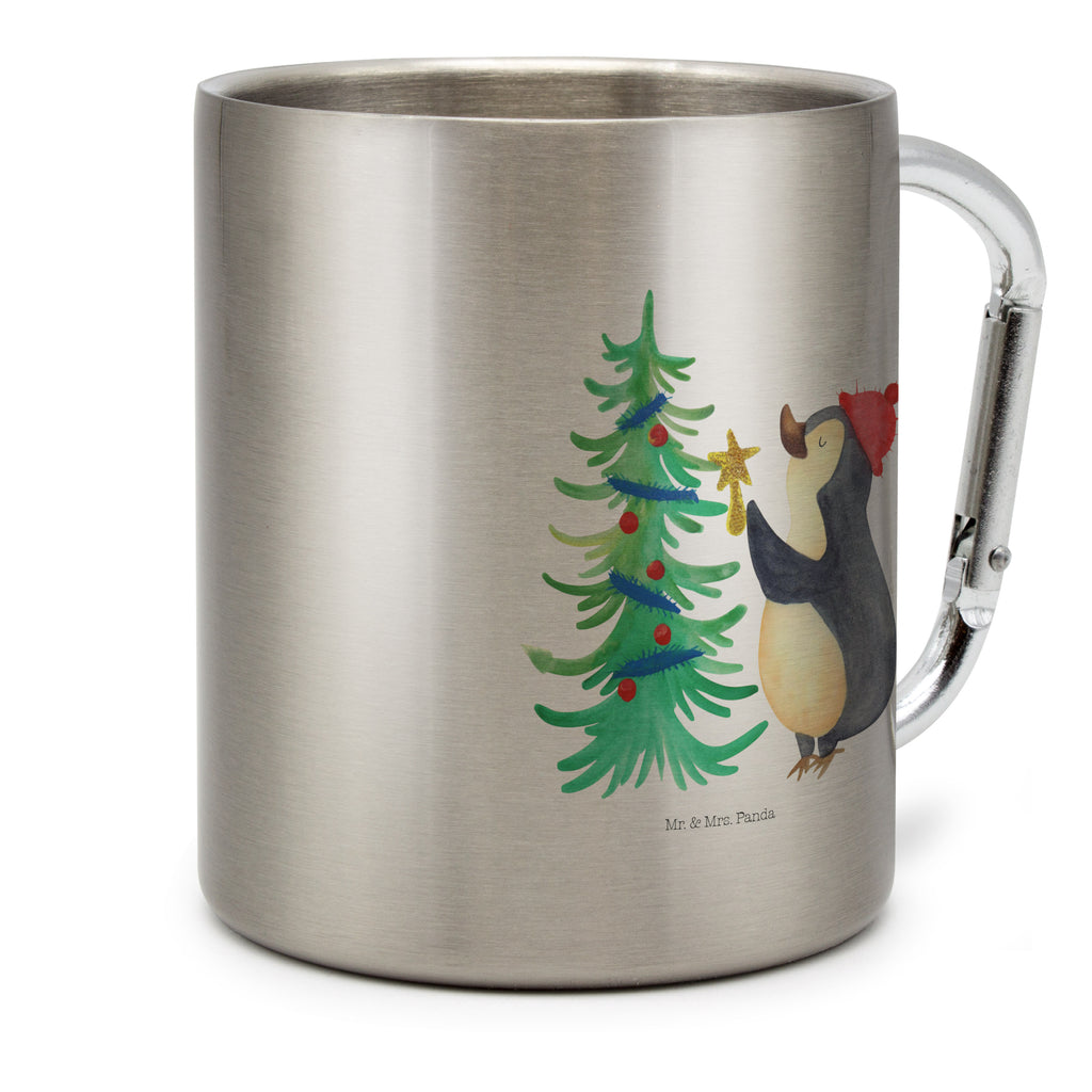 Edelstahlbecher Pinguin Weihnachtsbaum Edelstahltasse, Karabiner, Edelstahlbecher, Outdoor, Camping, Tasse, Becher, Winter, Weihnachten, Weihnachtsdeko, Nikolaus, Advent, Heiligabend, Wintermotiv, Pinguin