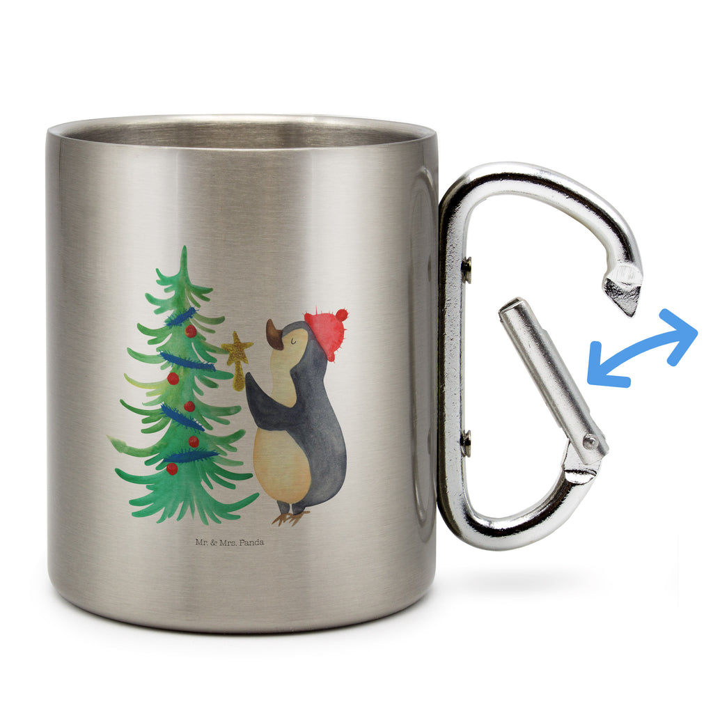 Edelstahlbecher Pinguin Weihnachtsbaum Edelstahltasse, Karabiner, Edelstahlbecher, Outdoor, Camping, Tasse, Becher, Winter, Weihnachten, Weihnachtsdeko, Nikolaus, Advent, Heiligabend, Wintermotiv, Pinguin